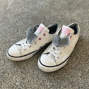 Converse White and Pink slip on Sneakers with stripe detail